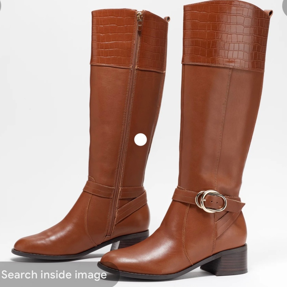 Marc Fisher Hailin Tall Shaft Brown Leather Boots Inside Full Zipper Wide Calf
